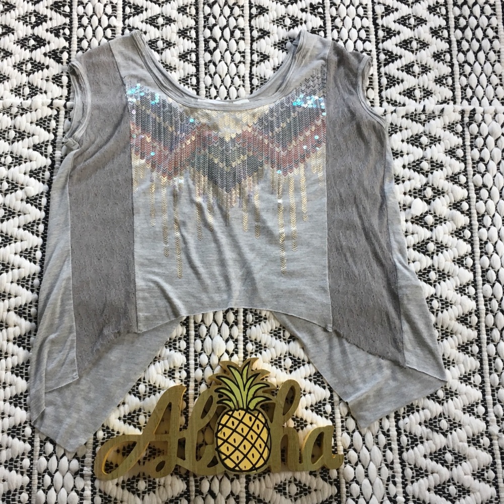 Miss Me Sequined & Lace Open-Back Crop Jersey Top